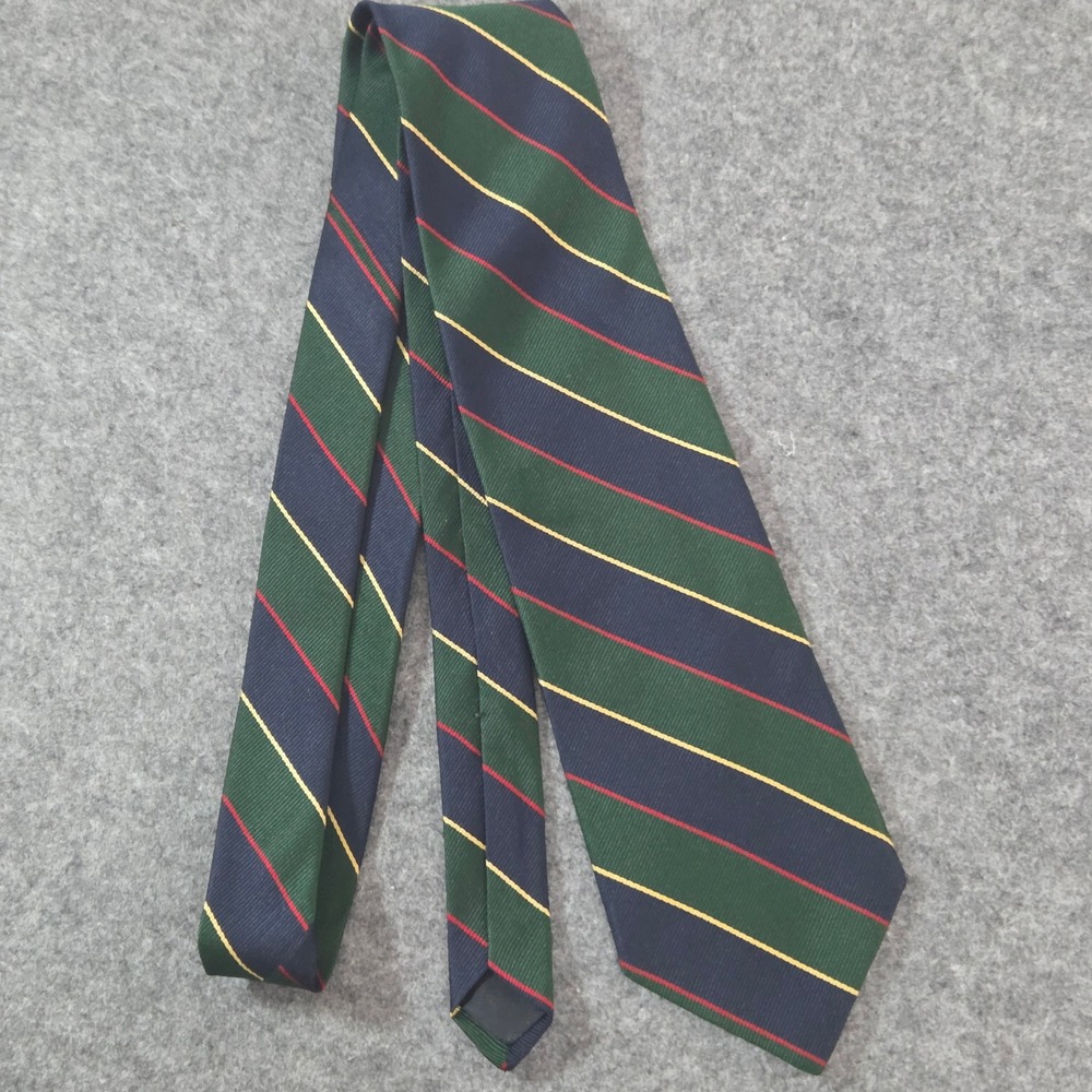 Brooks Brothers Makers Silk Tie Green Navy Red Gold Rep Stripe USA 58"
